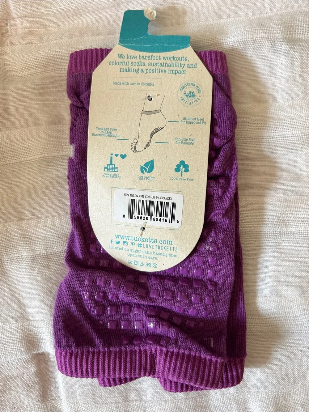 NWT Tucketts Women's Open Toe Grip Socks - Purple Pilates Barre Yoga s/m
